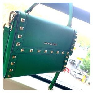 Green studded Michael Kors purse,Spring Collection
